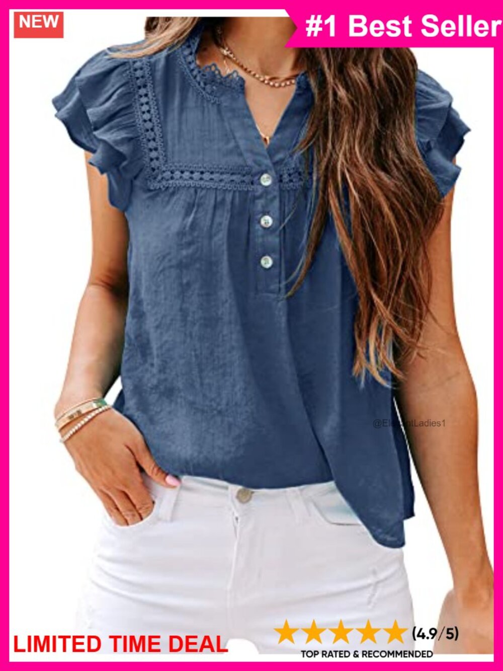 Lace Crochet V-Neck Button Down Short Sleeve Casual Blouse Top
